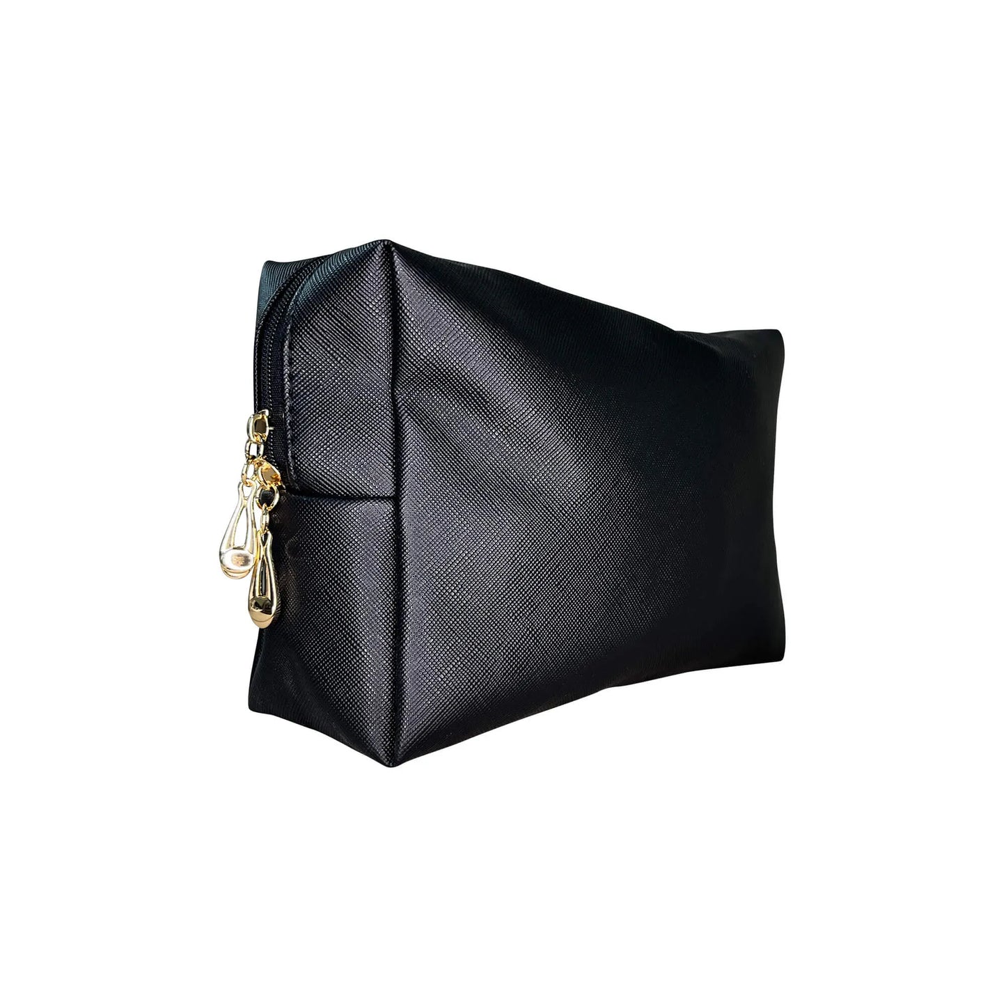 A small travel makeup bag with compartments for cosmetics and brushes. Ideal for on-the-go touch-ups.