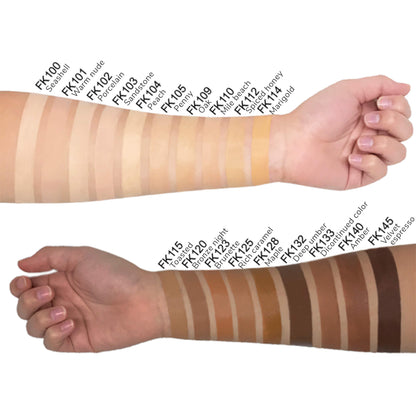 Conceal foundation palette with a range of shades for diverse skin tones.