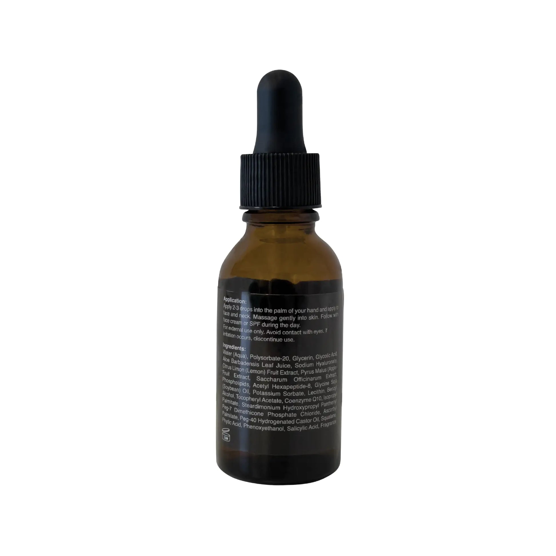 A bottle of Glycolic Acid Serum facial oil on a white background.