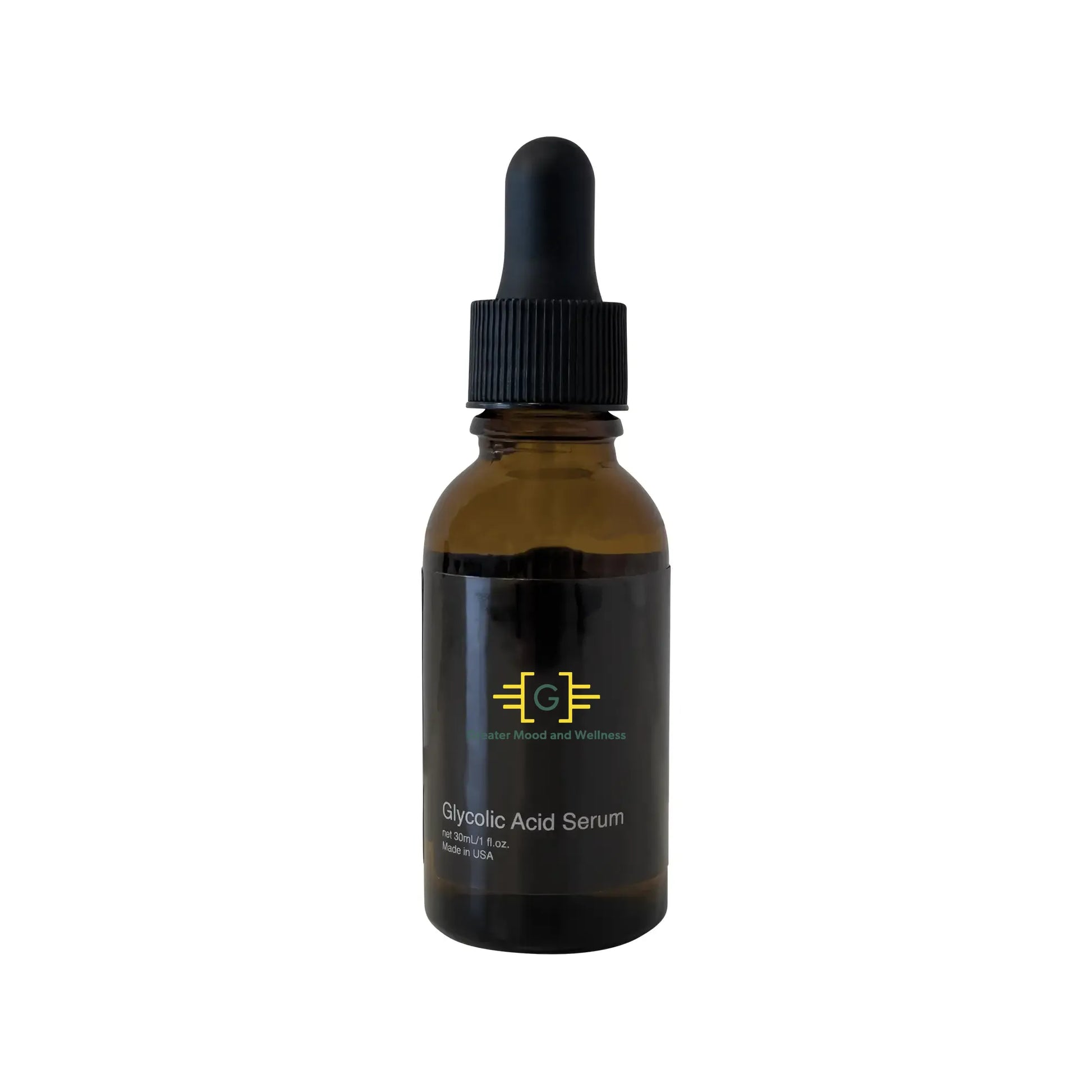 Glycolic Acid Serum facial oil in a bottle against a white backdrop