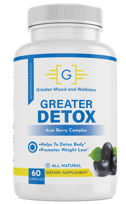 blue and white supplement bottle with greater detox acai berry cleanse