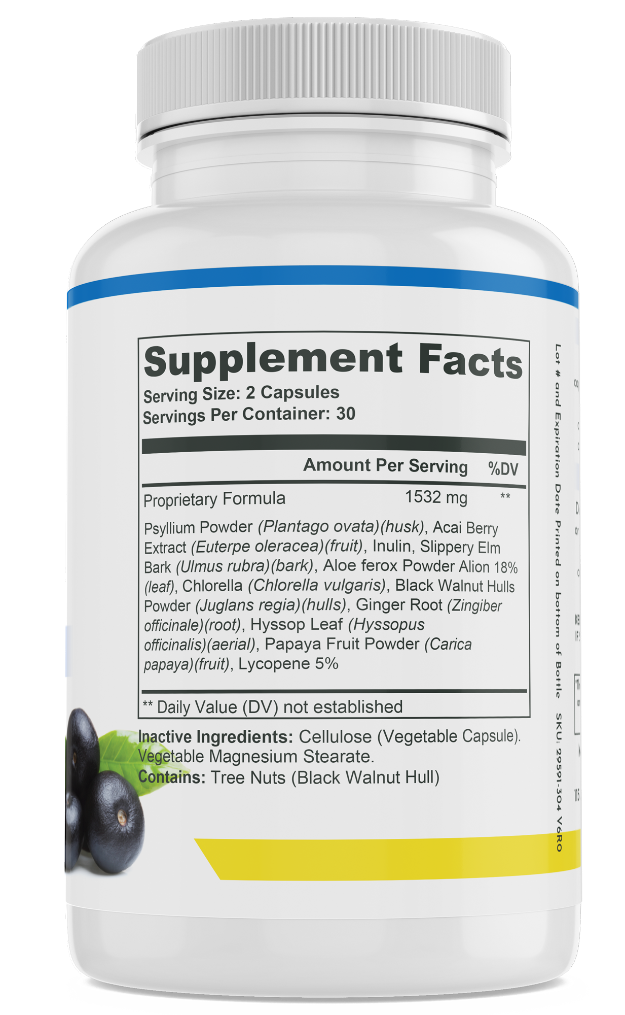 supplement bottle showing acai berry cleanse supplement facts