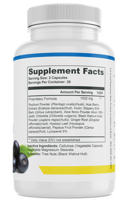 supplement bottle showing acai berry cleanse supplement facts