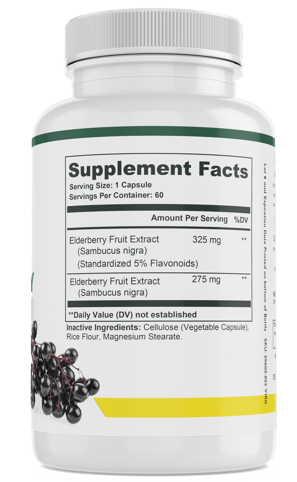 supplement facts on a supplement bottle for elderberry supplement