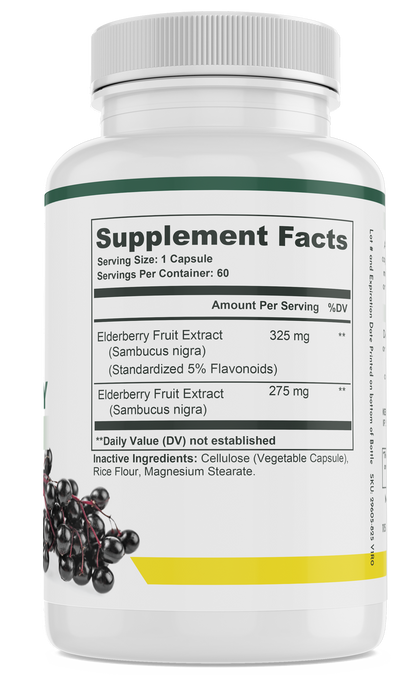 supplement facts on a supplement bottle for elderberry supplement