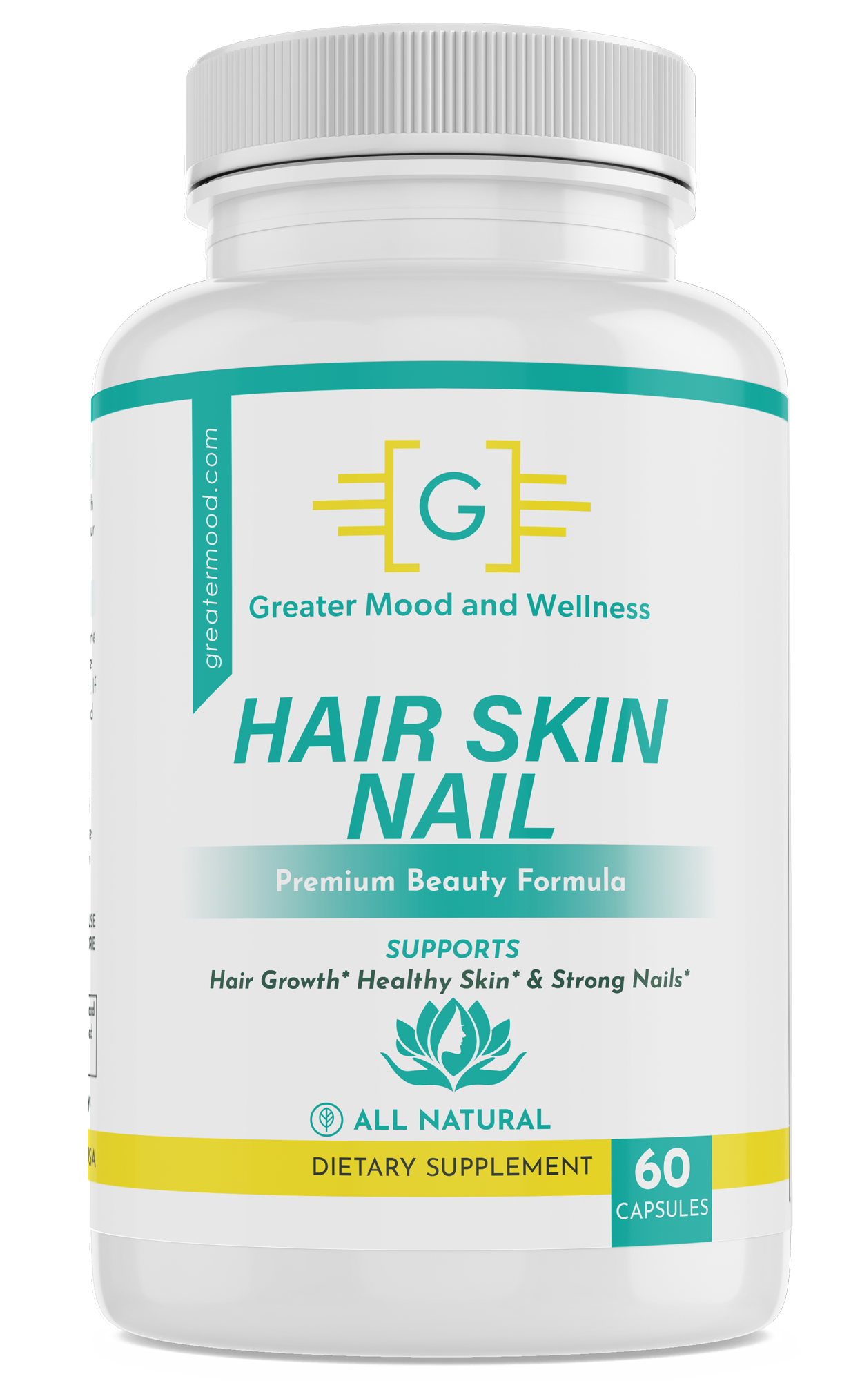 Hair Skin and Nails supplement in vitamin bottle