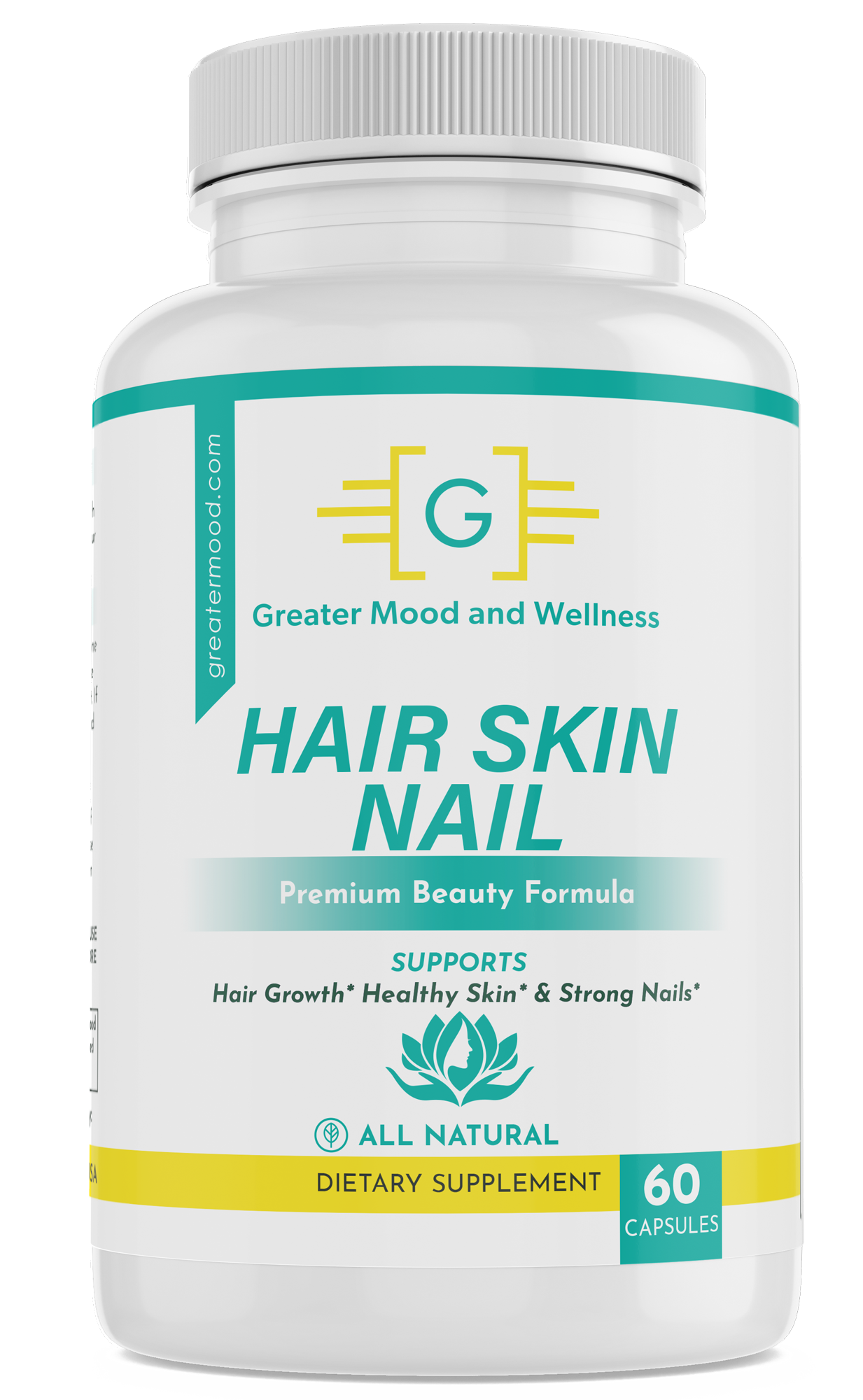 Hair Skin and Nails supplement in vitamin bottle 