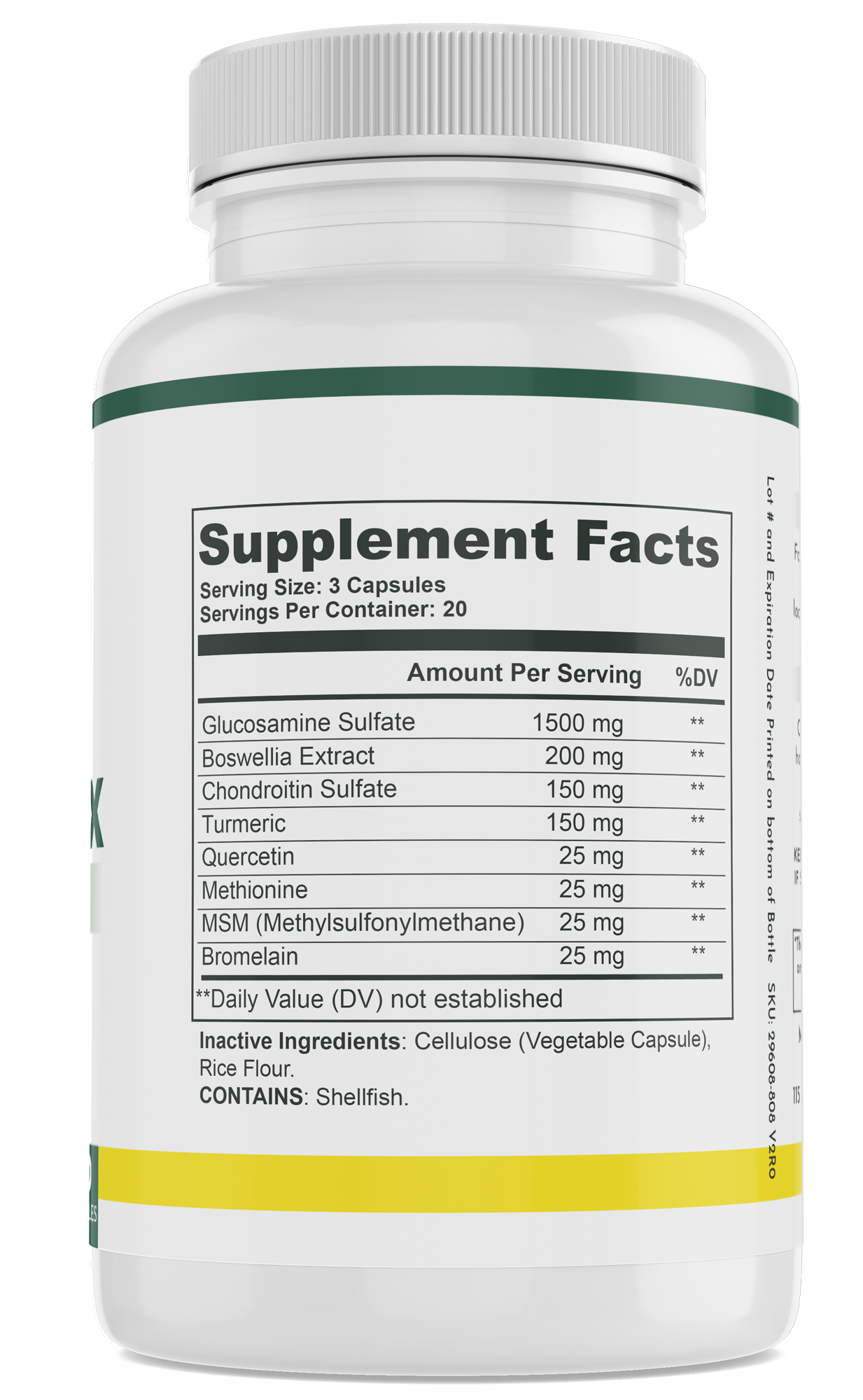 white, green and yellow supplement bottle with joint flex ingredients