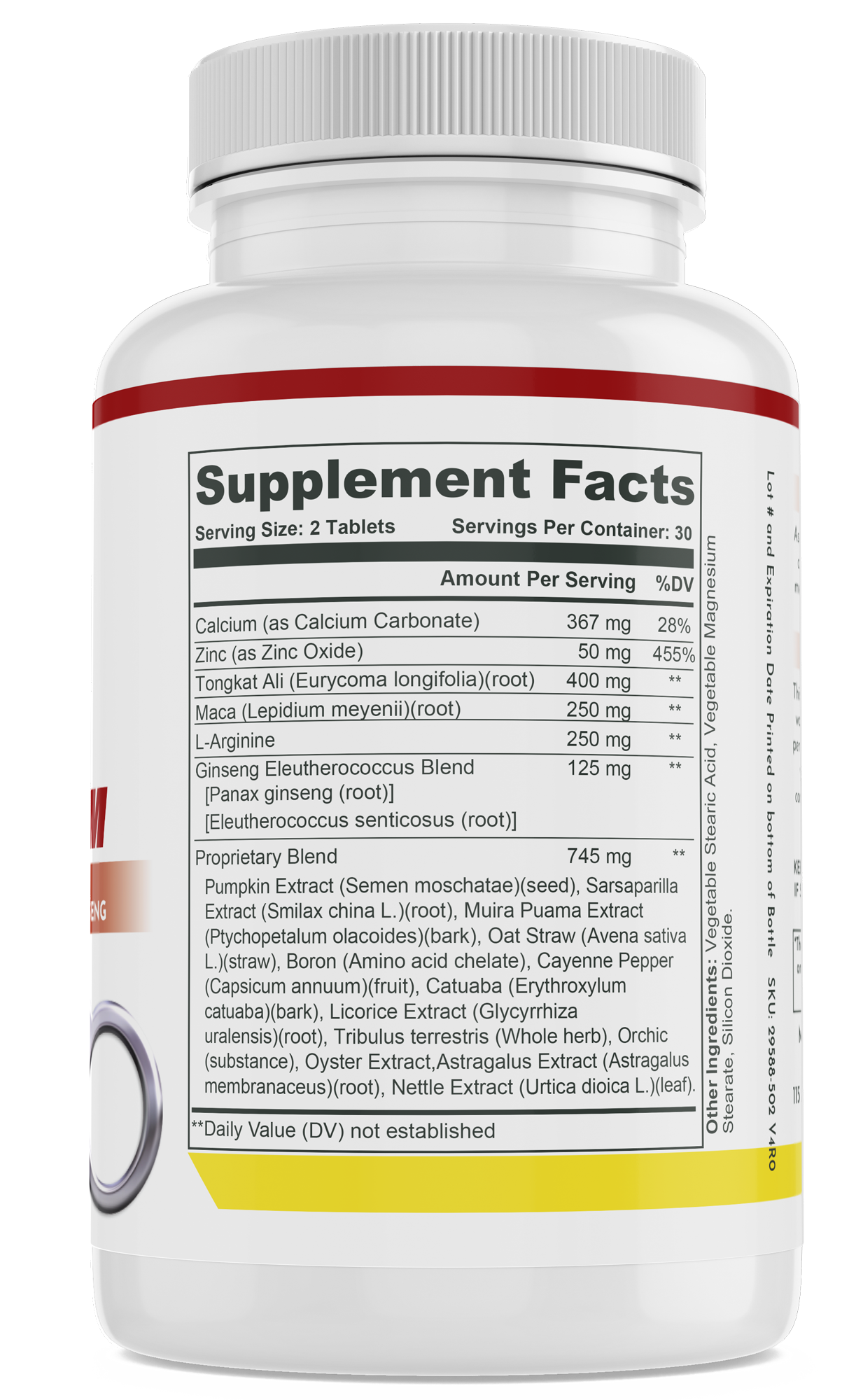 Supplement facts on a bottle of Long & Firm male enhancement pills