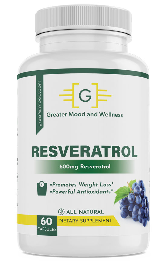 green white and yellow bottle of Resveratrol supplement