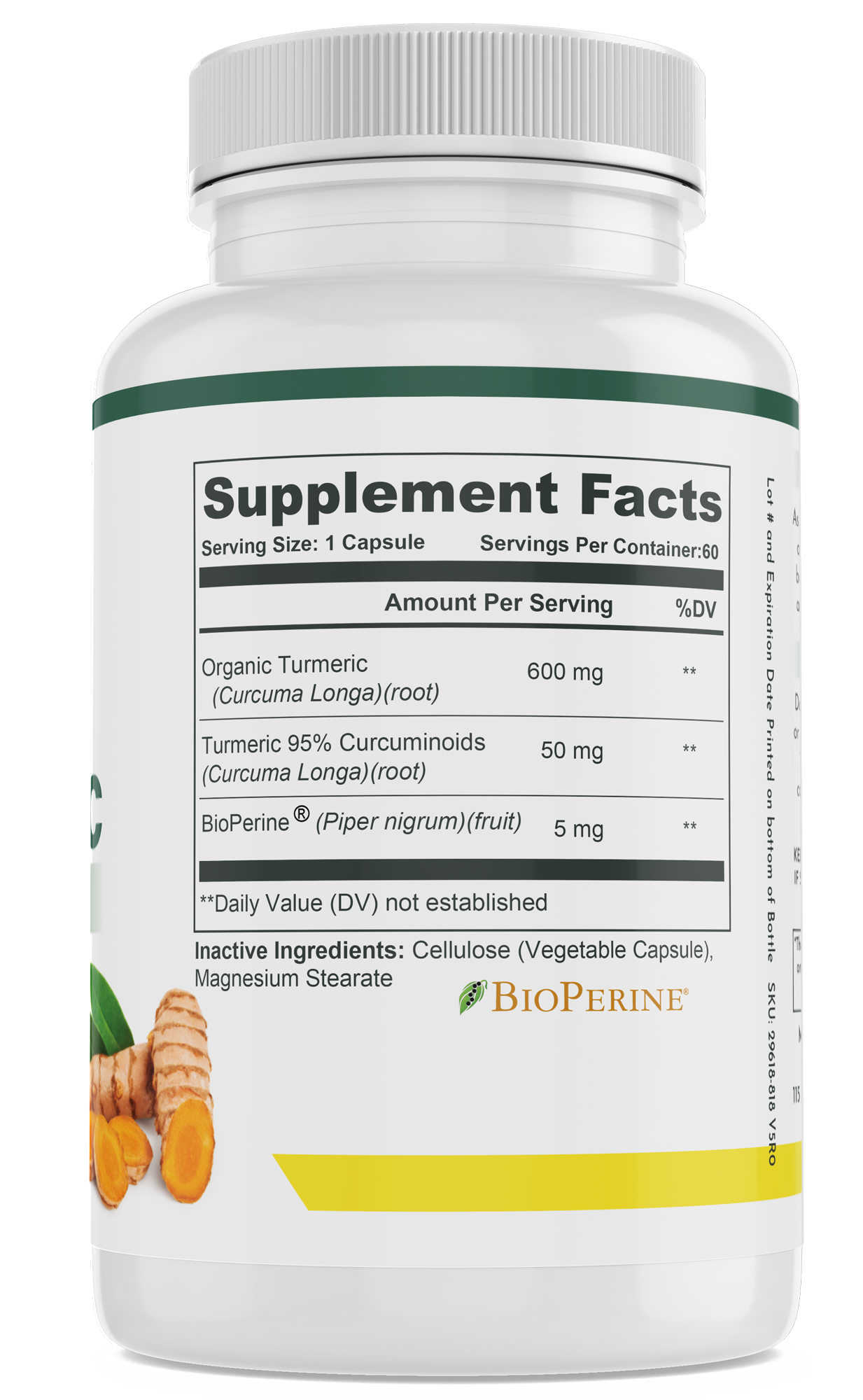 bottle showing turmeric with bioperine supplements facts